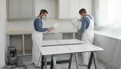 Professional cabinet painting in Escondido, CA kitchen by local house painters for a refined finish