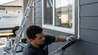 Professional caulking and sealing on Escondido, CA home exterior to prevent moisture and improve efficiency