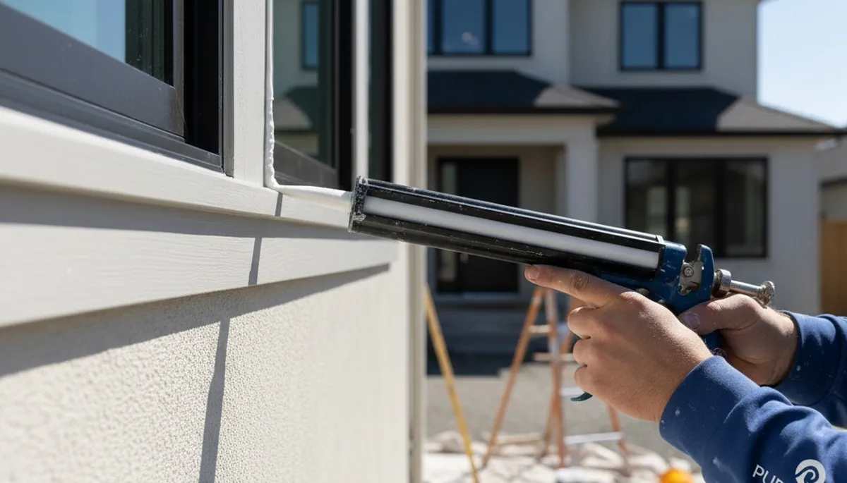 Professional caulking and sealing on home exterior by house painters in Escondido, CA