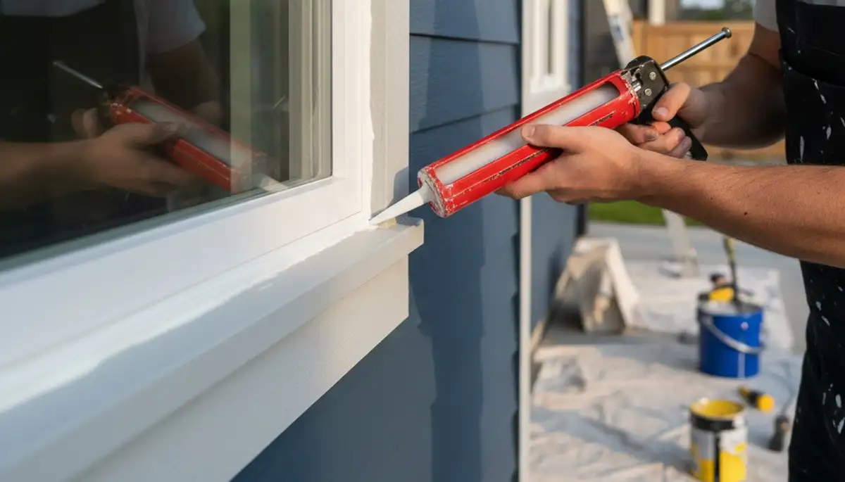 Professional caulking and sealing on Escondido, CA home exterior for weatherproof protection