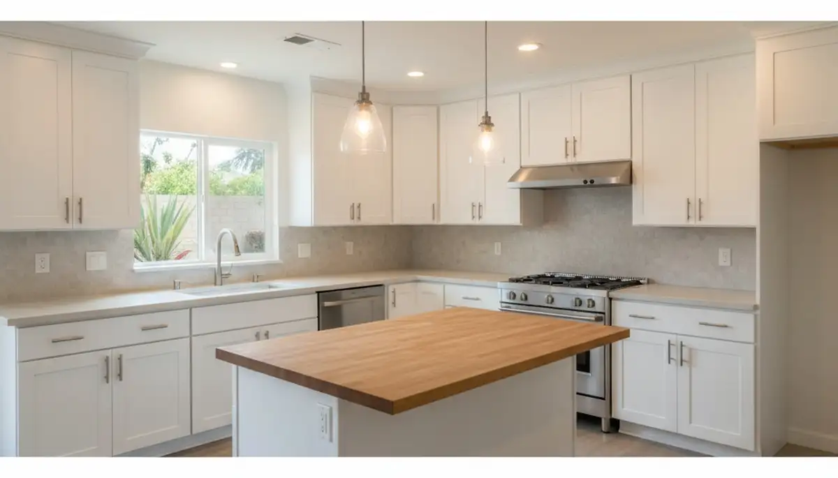 Refinished kitchen cabinets with smooth modern finish by house painters in Escondido, CA