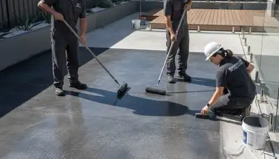 Professional concrete staining on residential patio in Escondido, CA by local house painting experts