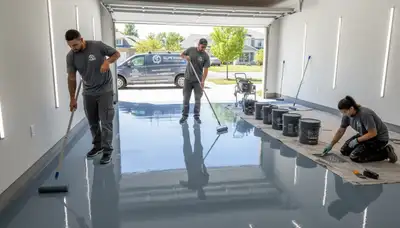 Epoxy garage floor coating in Escondido, CA by professional house painters for durable surface protection