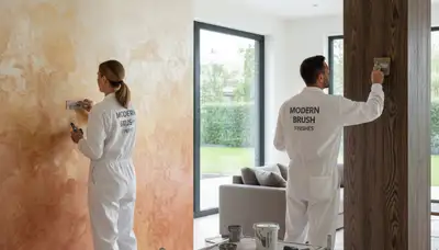 Specialist applying faux painting finish on Escondido, CA home wall for a Mediterranean-style interior