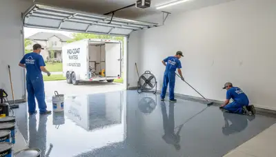 Epoxy garage floor coating in Escondido, CA by professional house painters for durable, glossy finish