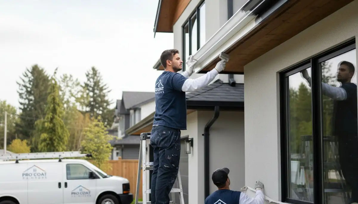Professional gutter painting on a residential home in Escondido, CA by expert local painters