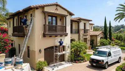 Professional house painter in Escondido CA applying fresh exterior paint to a residential home