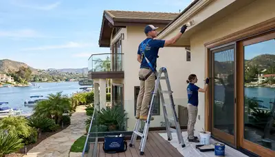 Professional house painters working on residential exterior in Escondido, CA