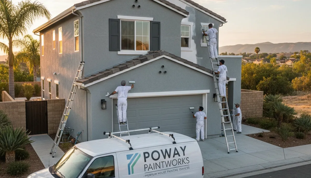 Professional house painters finishing exterior home project in Escondido, CA