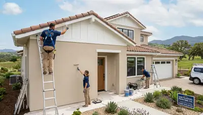 Professional house painters working on exterior home in Escondido, CA