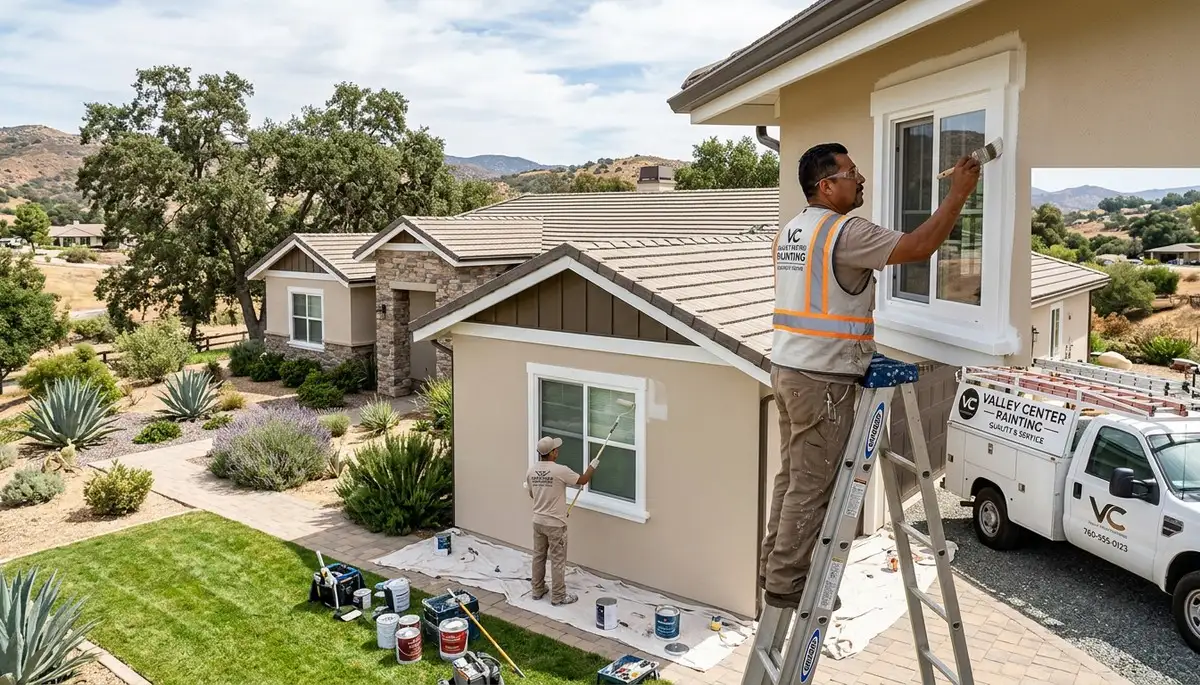 Professional house painters working on exterior home in Escondido, CA