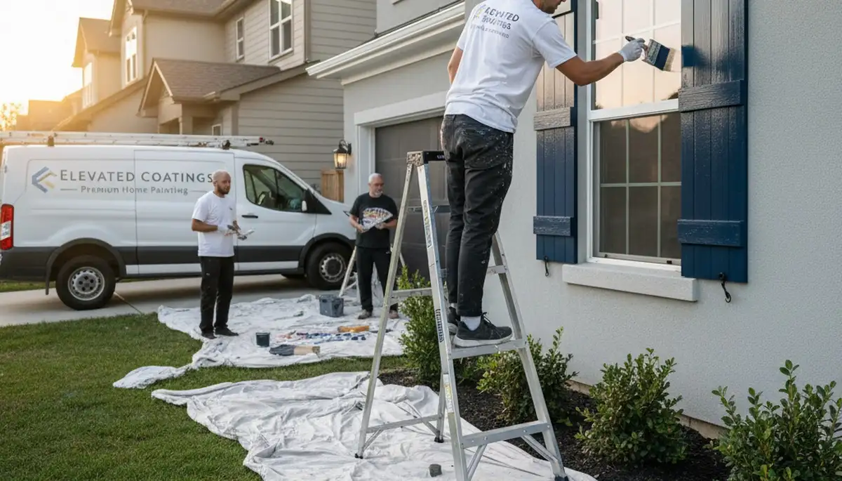 Professional shutter painting on residential home exterior in Escondido, CA by expert house painters