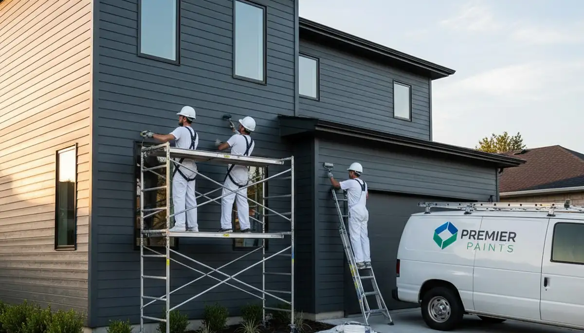Professional siding painting on Escondido CA home by expert exterior house painters