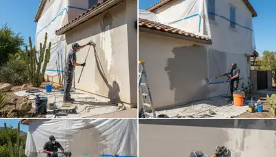 Painter preparing exterior surface for repainting on Escondido, CA home for durable, long-lasting finish