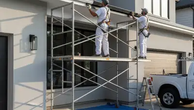 Professional trim and fascia painting on stucco home in Escondido, CA by expert house painters