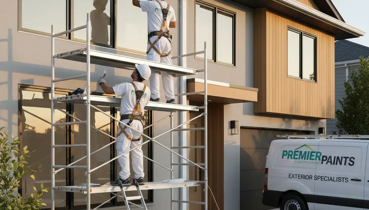 Professional trim and fascia painting on stucco home in Escondido, CA by expert house painters