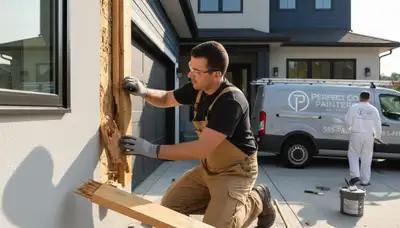 Professional wood rot repair on residential siding in Escondido, CA by expert house painters